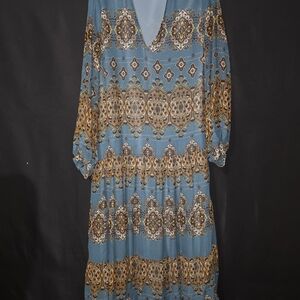 Bohme Teal and Gold Long Sleeve Dress